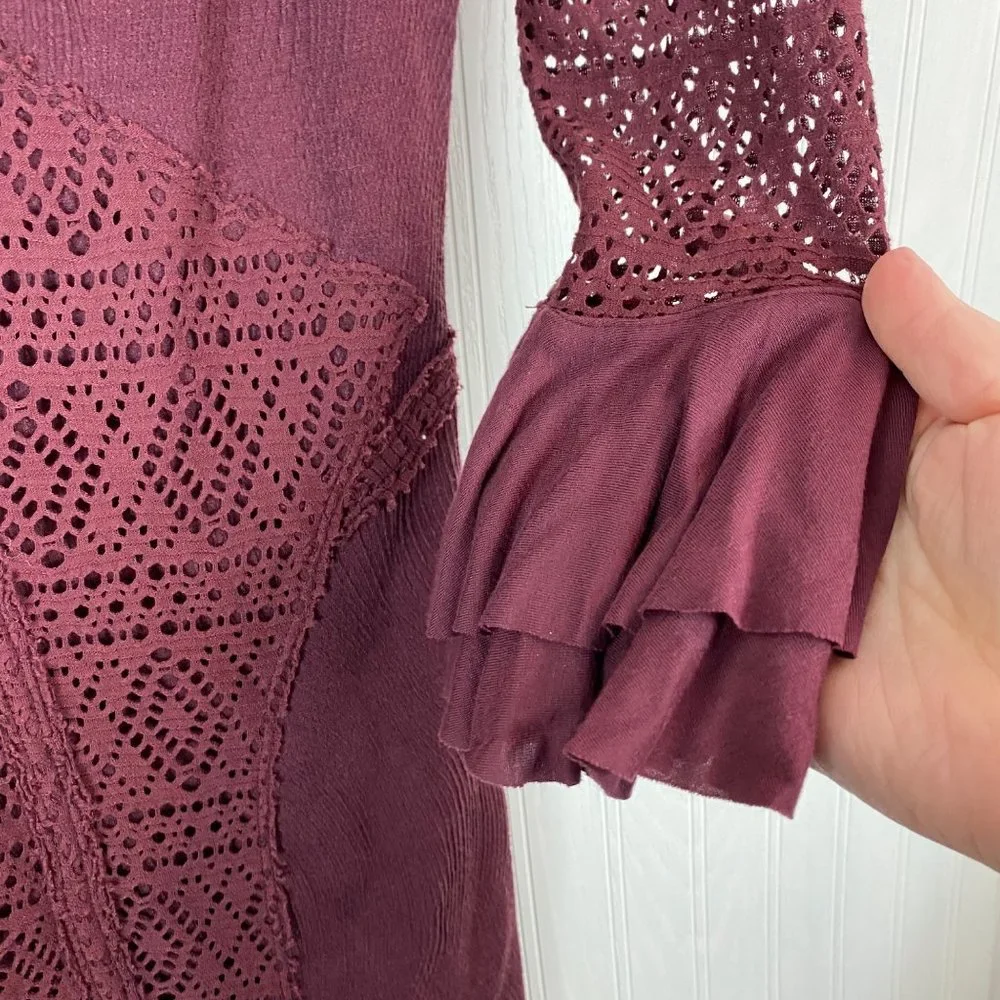 Free People City Girl‎ Bodycon Dress Maroon crochet & lace detail size XS